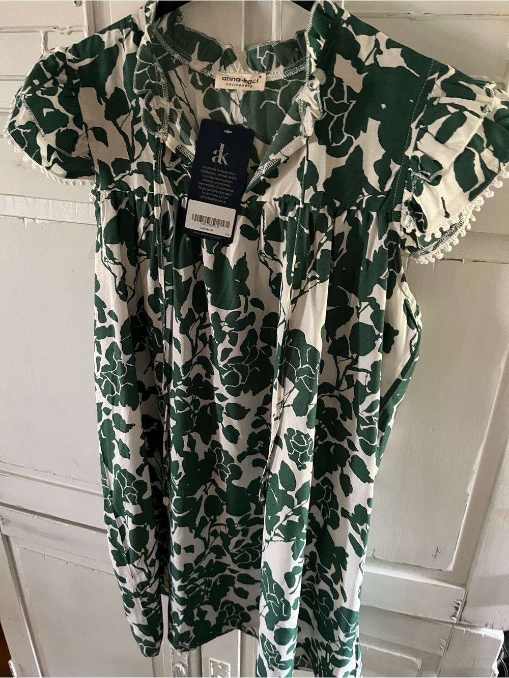 Anna-Kaci Green and White Floral Ladies Dress -NWT